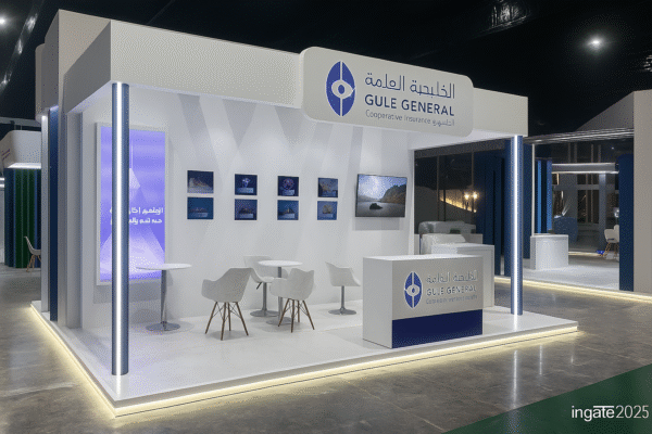 GGI exhibition booth at ingate 2025 in Riyadh with illuminated LED columns