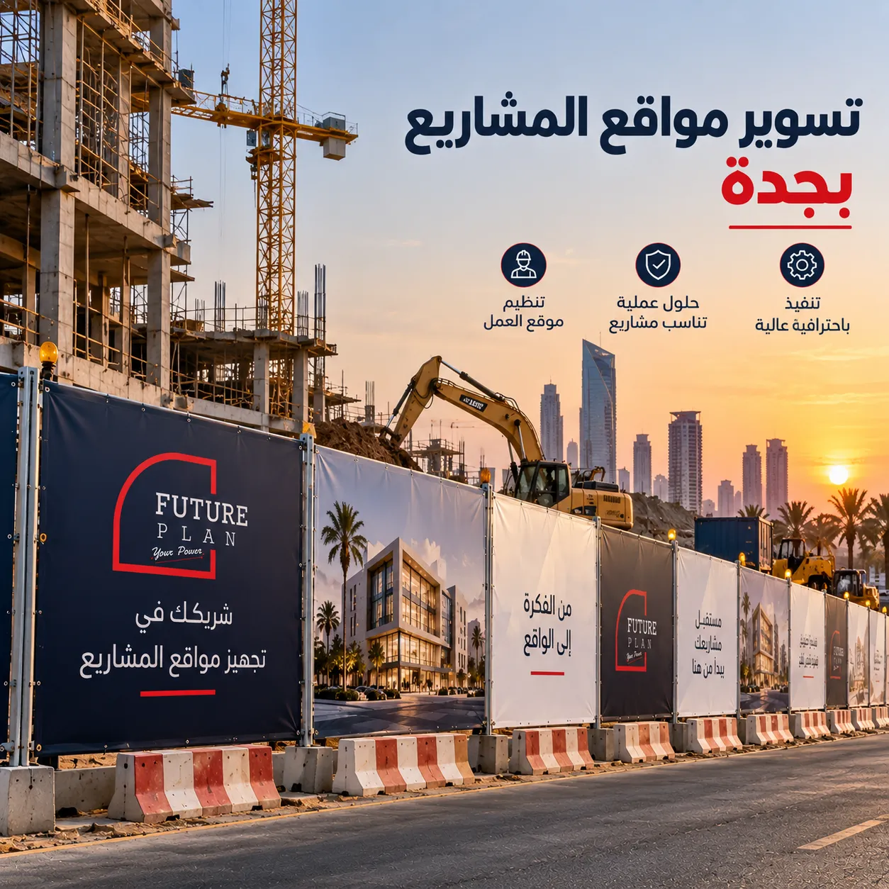 تسوير مواقع المشاريع بجدة وتنظيم موقع إنشائي بسور احترافي