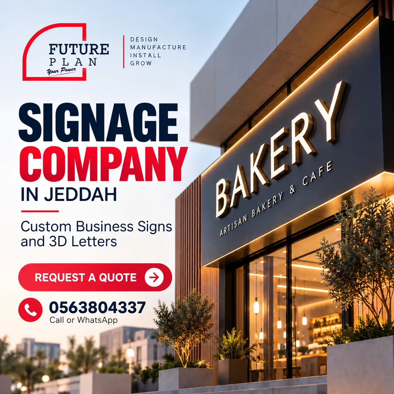 Custom business signage and 3D raised letter signs in Jeddah