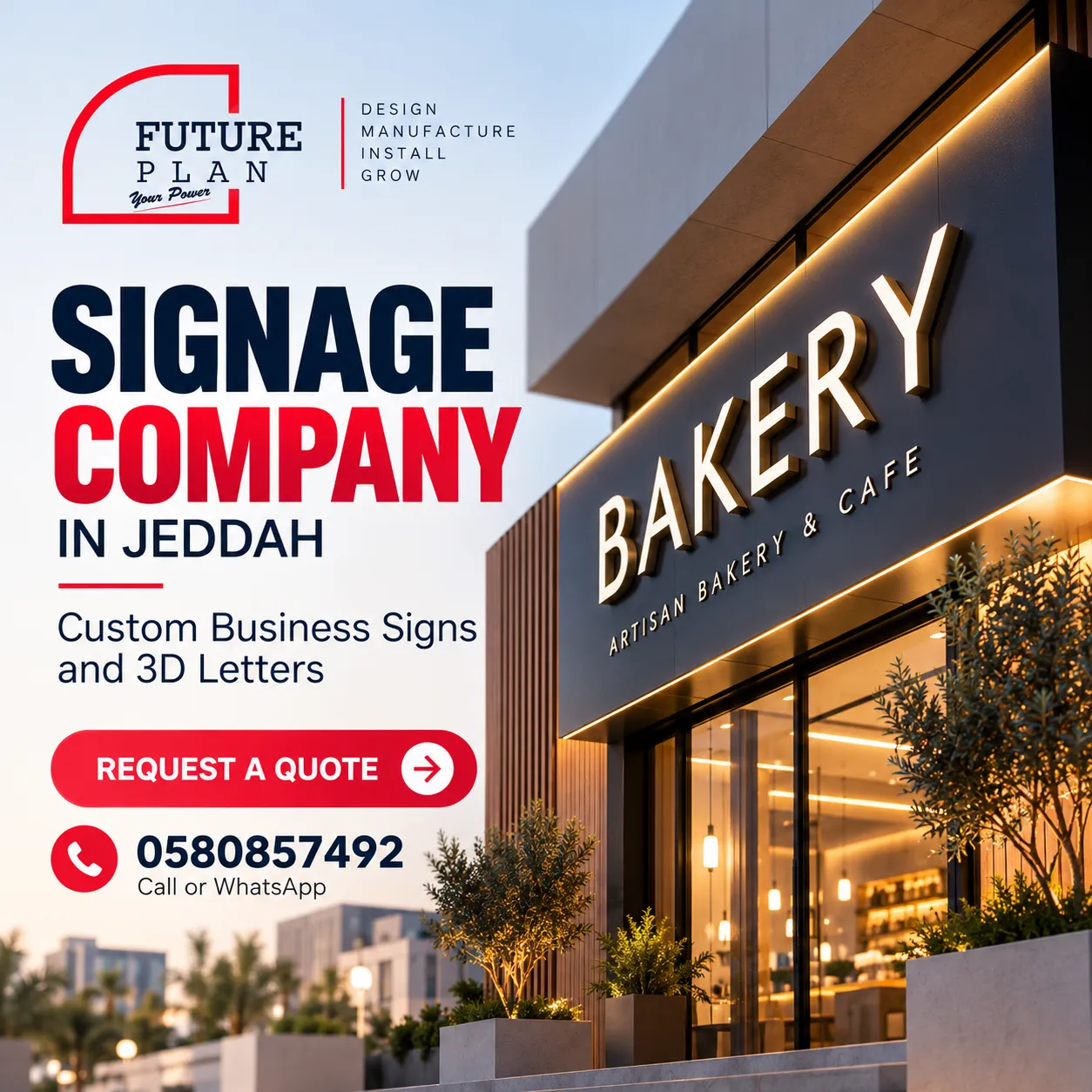 Custom business signage and 3D raised letter signs in Jeddah